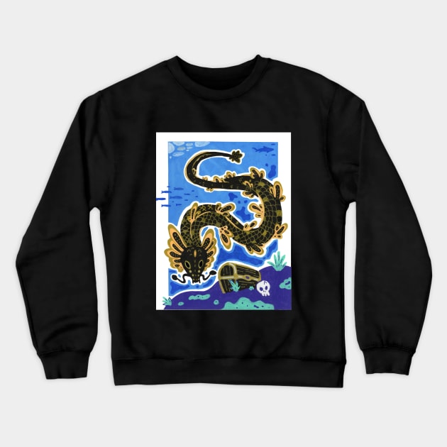 Sea Serpent Dragon Swimming in the Ocean Crewneck Sweatshirt by narwhalwall